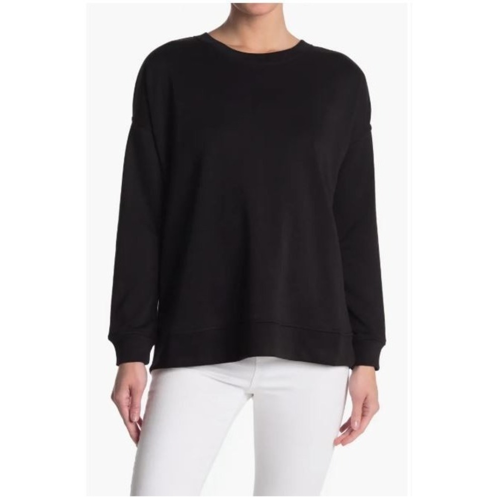 H Halston Studio Women's Crew Neck Long Sleeve Oversized Sweatshirt Black Small